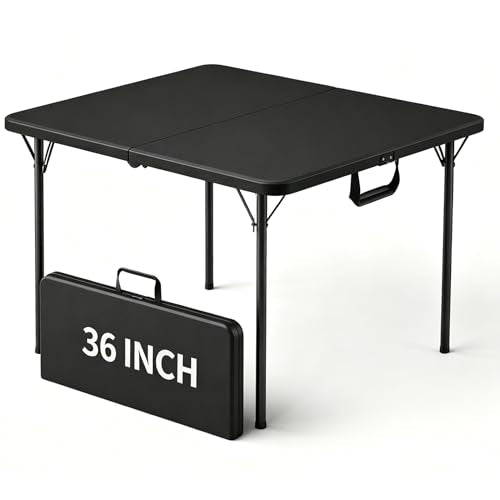 36" Square Folding Table, Portable Card Table with Built-in Handle, Heavy Duty Foldable Table, No Assembly, Up to Support 400 LBS, for Camping, Picnic, BBQ, Party, Indoor Outdoor Use, Black - color: Black, size: 3FT