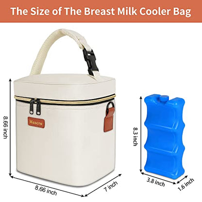 Mancro Breastmilk Cooler Bag with Ice Pack, Fits 6 Insulated Baby Bottles Up to 9 Ounce, Breast Milk Cooler for Nursing Mom (Cream) - color: Cream