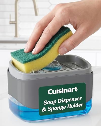 Cuisinart 2-in-1 Dish Soap Dispenser with Sponge Holder and Sponge for Kitchen Sink – Soap Pump Organizer Set with Tray, Countertop Caddy for Dishes, Dishwashing Liquid Dispenser, Sink Essentials - color: Gray/Dark Gray