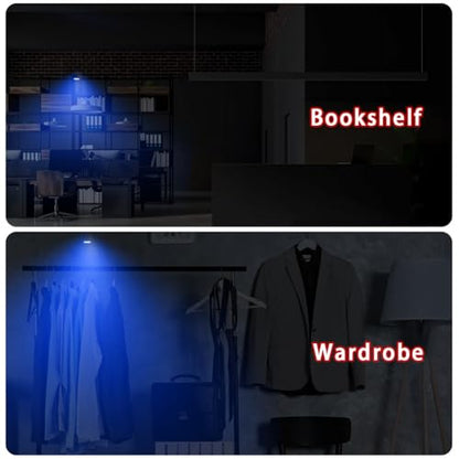 Mini LED Closet Light Touch Light Rechargeable Cabinet Lighting | Multi Color Wireless USB Rechargeable Magnetic LED Light for Bedroom Wardrobe Counter Kitchen (4Pcs/Pack) (Blue) - color: Blue