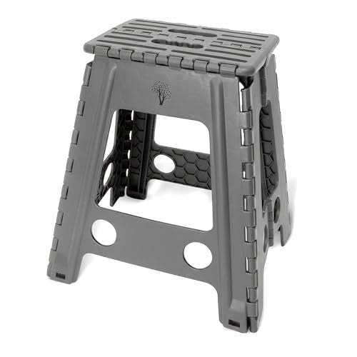 Inspired Living 18" Step Stool, Folding Step Stools for Adults, Plastic Foldable Step Stools Kids, Holds Up to 330 lbs, Collapsible Folding Stool for Kitchen, Bathroom, Bedroom (Grey Black, 18" High) - color: Grey Black, size: 18" High