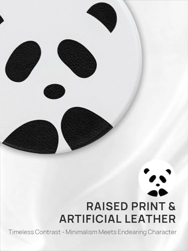 OMIRO 1X/10X Compact Magnifying Mirror, Unique Painting Pocket Mirror with Classical PU Leather (Round, Panda) - color: Panda