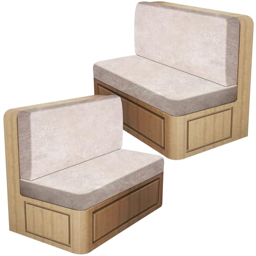 Leather Look RV Dinette Cushion Covers, Stretch Camper Cushion Slipcovers for Travel Trailer Couch RV Booth Seat, Replacement Camper Sofa Chair Protector (2 Backrest Cover & 2 Bench Cover,Beige02) - color: Cream Beige, size: 2 Sets