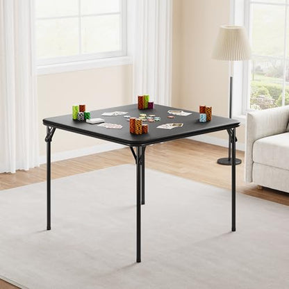 GarveeHome 33.6 in Folding Card Table, Portable Square Folding Table with PU Leather Soft Cushion, Foldable Table Suitable for Dining Room, Living Room, Office, Camping - color: Black