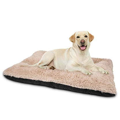 JOEJOY Large Dog Bed Crate Pad, Deluxe Plush Washable Dog Beds Fulffy Soft Kennel Pad Anti-Slip Pet Sleeping Mat for Large Medium Small Dogs, 35" x 23", Beige - color: Beige, size: L(35"x23"x3.5")