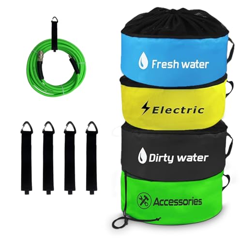 4 Pack RV Sewer Hose Storage,Waterproof RV Storage and Organization Bag for Sewer Hoses, RV Utility Bag,RV Camper Hose Bags for Store Fresh Water Hoses/Electrical Cords/Camper Tools Accessories - color: blue & yellow & black & green