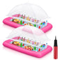 Leitee 5 Pcs Inflatable Serving Bar Kit Includes Salad Buffet Tray with Drain Plug Mesh Food Cover Food Drink Containers and Inflator for Ice Supplies Summer Party Camping Picnic(Pink) - color: Pink