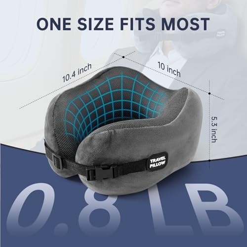 Neck Pillow Travel Pillow - 100% Pure Memory Foam Airplane Pillow with Adjustable Clasp & Removable Cover, Portable Travel Essentials for Long Flights, Car & Office (Dark Gray, with Eye Mask) - color: Dark Gray, With Eye Mask