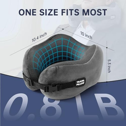 Neck Pillow Travel Pillow - 100% Pure Memory Foam Airplane Pillow with Adjustable Clasp & Removable Cover, Portable Travel Essentials for Long Flights, Car & Office (Dark Gray, with Eye Mask) - color: Dark Gray, With Eye Mask