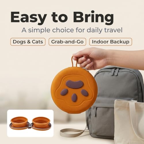 Collapsible Dual Pet Travel Bowls with Zipper Case, Portable Silicone Food and Water Set for Dogs and Cats, Hanging Loop for Walks, Hiking, Camping, Road Trips