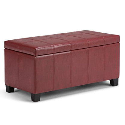 SIMPLIHOME Dover Storage Ottoman Bench - 36 inch Wide Upholstered Vegan Leather Rectangular Lift-Top Ottoman in Radicchio Red, Contemporary Bench for Living Room with Safety Hinges - color: Radicchio Red