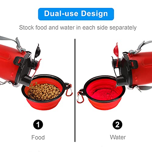 Dog Travel Water Bottle Collapsible Bowls, 2 in 1 Pet Food Container with Collapse Bowls, Outdoor Portable Water Bowls for Walking, Traveling, Camping and Hiking (Red) - color: Red