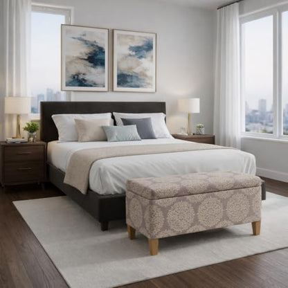 HomePop Drake 36" Storage Bench - Brown Medallion - color: Brown Medallion