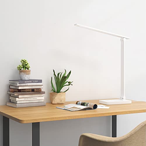 Lepro LED Desk Lamp with USB Charging Port, 700LM Dimmable Home Office Touch Control Reading Table Lamp,5 Color Modes with 5 Brightness Level, Dorm Room Essentials, Task Lamp, Sewing, Crafting, White - color: White