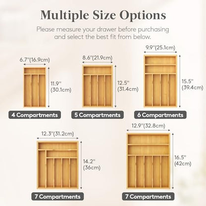 Lifewit Silverware Drawer Organizer, Utensil Tray for Kitchen, Flatware and Cutlery Holder, Storage for Spoons Forks Knives, 6.7 x 12", Natural - size: 6.7"W x 12"D