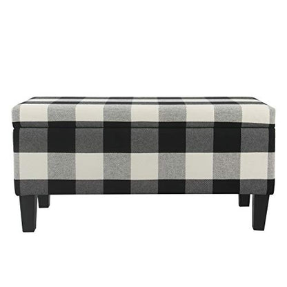 HomePop 36" Storage Ottoman Bench with Hinged Lid - Black Buffalo Plaid - color: Black Plaid