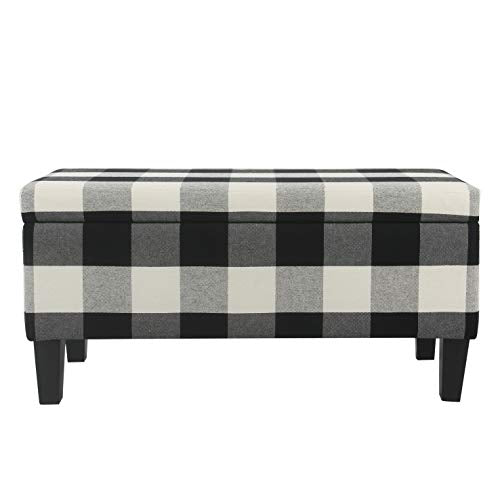 HomePop 36" Storage Ottoman Bench with Hinged Lid - Black Buffalo Plaid - color: Black Plaid