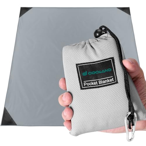 Odoland Sandproof Beach Blanket, Waterproof Portable Mat with Carry Pouch | 71“x63” Quick Drying & Foldable Lightweight Sand Free Beach Mat for Hiking, Camping, Travel, Grey - color: Gray, size: 63" x 71"(2-4 People)