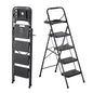 VEVOR 4 Step Ladder, Folding Step Stool with Wide Anti-Slip Pedal, Tool Tray, Comfort Handgrip, 600 lbs Capacity Portable Steel Ladder, Multi-Use for Kitchen, Home, Household and Office, Black - size: 18.3 x 35.8 x 57 in(Expanded)