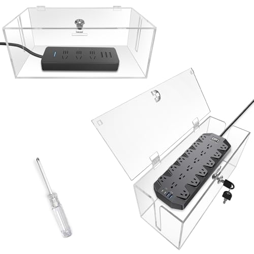2PC Acrylic Plug Organizer Upgrade,Cable Management Box with Lock,Cable Organizer Box for Surge Protector Power Strip,TV Computer,Cable Wires of Home,Office,Child and Pet Proof