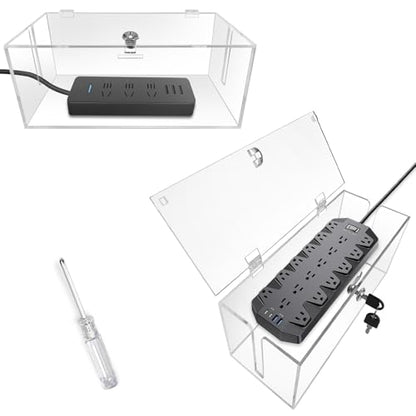 2PC Acrylic Plug Organizer Upgrade,Cable Management Box with Lock,Cable Organizer Box for Surge Protector Power Strip,TV Computer,Cable Wires of Home,Office,Child and Pet Proof