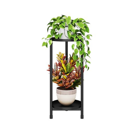 Plant Stand indoor outdoor - 2 Tier black Tall Metal Flower Pot Holder Potted Display Rack - Heavy Duty Corner Plant Shelf for Patio Garden Balcony Living Room Bedroom