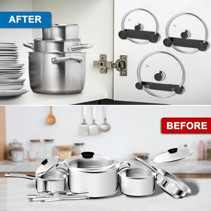 YONGAIJIA New Upgrade 4 Pack Adjustable Pot Lid Holder, Lid Organizer Fits 6" to 14" Lids, with Screw Hole Position and Sticky Wall Mounted Lid Storage Kitchen Cabinets, Cabinet Doors (Black) - color: Black