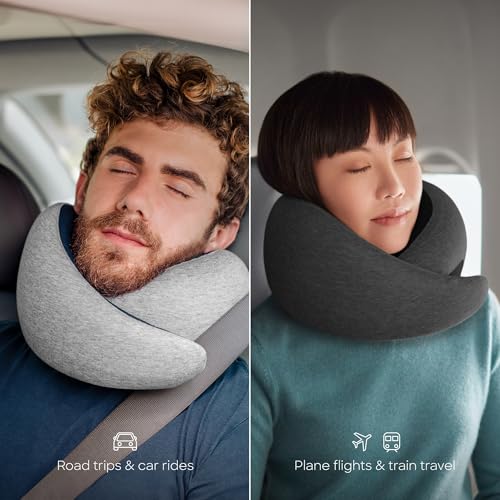 Ostrichpillow Go Neck Pillow, Travel Pillows for Airplanes, Premium Memory Foam Travel Pillow, 360º Ergonomic Design, Asymmetrical Sides, Travel Bag Included, Washable Modal Cover - color: Dawn