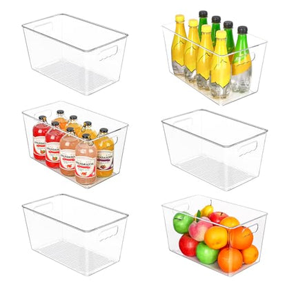Vtopmart 6 Pack Clear Plastic Storage Bins, Pantry Organizer Containers with Handle for Refrigerator, Fridge, Cabinet, Kitchen, Countertops, Cupboard, Home Organization and Storage, XL - size: 6 XL