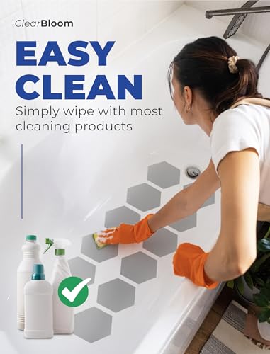 Clear Bloom Anti Slip Shower Stickers 24 PCS, Gray Non-Slip Shower Strips for Adults, Premium Adhesive Bath Tub Stickers - color: Gray, size: Hexagon