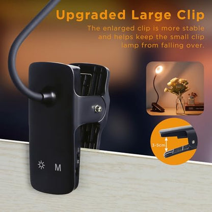 Akynite Desk Lamp LED Clip on Light, 5 Modes 5 Brightness Dimmable Clamp Light, Rechargeable Battery Flexible Clip on Reading Lamp for Bed Headboard Bunk Bed at Night for Kids (Black) - color: Black