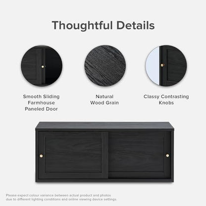 mopio Lauren Floating TV Shelf, Multi-Purpose Modular Under TV Display Shelf, Wall Mounted Wood Television Cabinet, Nightstand, Side Table, End Table, Bedside Shelves for Bedroom (Black, 31", Single) - color: Black, size: Single