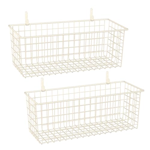 2 Sets Extra Large Hanging Wall Basket, White Metal Wire Baskets with Steel Hooks for Organizing, WallmountedFruit Vegetable Toy Snack Storage, Home Kitchen Bathroom Laundry Pantry Organizer - color: White