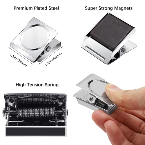 Magnetic Clips 1.5 inch, 12 Pack Heavy Duty Magnet Metal Clips for Hanging, Strong Magnet Clip for Whiteboard, Fridge, Classroom, Refrigerator - size: 1.5"- 12 Pieces
