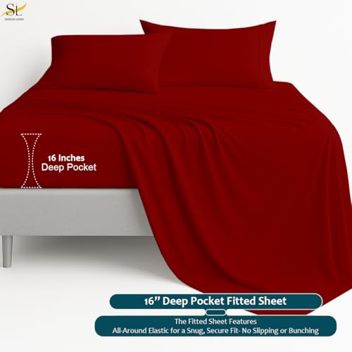 Shreem Linen King Sheet Set - 4 Piece Ultra Soft Brushed Microfiber Bed Sheets - 15" Deep Pockets, Wrinkle-Free & Breathable for a Secure Fit Sheets & Pillowcases (King, Burgundy) - color: Burgundy, size: King
