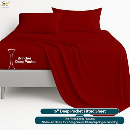 Shreem Linen Twin Sheet Set - 4 Piece Ultra Soft Brushed Microfiber Bed Sheets - 15" Deep Pockets, Wrinkle-Free & Breathable for a Secure Fit Sheets & Pillowcases (Twin, Burgundy) - color: Burgundy, size: Twin