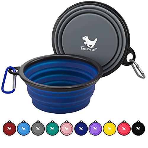 Collapsible Dog Bowls for Travel, 2-Pack Dog Portable Water Bowl for Dogs Cats Pet Foldable Feeding Watering Dish for Traveling Camping with Carabiners, BPA Free (Grey&Navy, Medium (Pack of 2)) - color: grey&navy, size: Medium (Pack of 2)