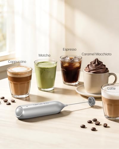 CIRCLE JOY Rechargeable Milk Frother Handheld with Stand, Dual Spring Whisk Electric Foam Maker, Detachable Hand Frother Wand Drink Mixer for Lattes, Cappuccino, Macchiato, Hot Chocolate, Silver - color: Stand Silver, size: Rechargeable