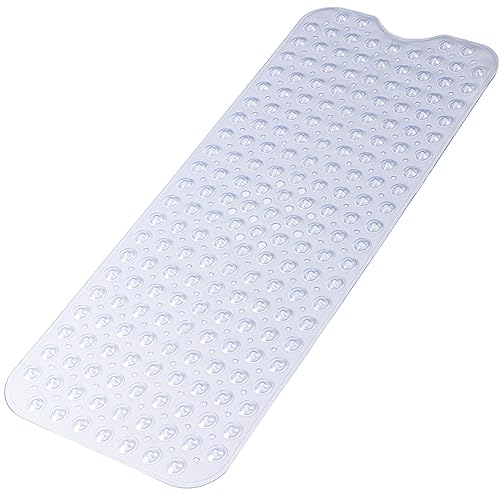 Extra Long Non Slip Bathtub Mat - 40 x 16 Inch Machine Washable Tub Mats with Suction Cups and Drain Holes for Bathroom - color: Clear, size: 40" x 16" (Rectangular)