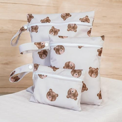 Happy Flute 3 Set Wet Bag Storage Bag Zipper Waterproof Washable | Travel Bags, Beach, Pool, Gym Bag for Cloth Diaper, Swimsuits & Wet Clothes(HF01) - color: HF01