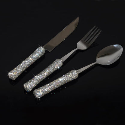 Bling Rhinestone Crystal Dazzling Culinary Utensils Travel Set for Office, Lunch, and Travel (3, Silver) - color: Silver