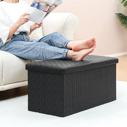 B FSOBEIIALEO Folding Storage Ottoman, Faux Leather Footrest Seat Long Bench Chest, Black 30"x15"x15" - color: Black, size: Large