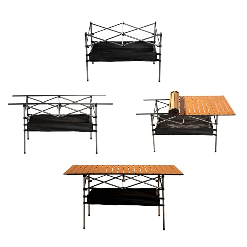 Outdoor Folding Table, Built-in Storage & Carry Bag | Ultralight 7.93LBS, 225LBS Heavy Duty, Aluminum Top, Carbon Steel Frame, for Camping, Picnic, Beach, BBQ - color: Wood