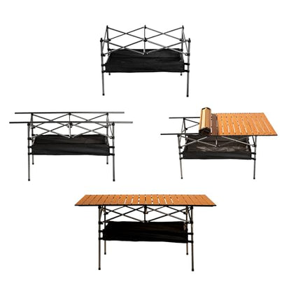 Outdoor Folding Table, Built-in Storage & Carry Bag | Ultralight 7.93LBS, 225LBS Heavy Duty, Aluminum Top, Carbon Steel Frame, for Camping, Picnic, Beach, BBQ - color: Wood