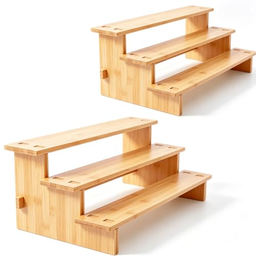 JinDoWin 3 Tiered Spice Rack Organizer for Cabinet,Spice Organization for Cabinet, Seasoning Organizer,Spice Shelf and Spice Organizer for Cabinet,Pantry Organizers and Storage (2 Pack, Medium) - color: 2 Pack, size: Medium