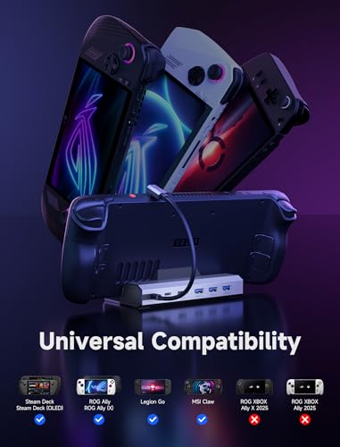 JSAUX Upgraded Docking Station 4K@120Hz for Steam Deck OLED/ROG Ally X/Legion Go (S)/MSi Claw, 6-in-1 Steam Deck Dock with HDMI 2.1, Gigabit Ethernet, 3 USB 3.0, 100W Charge for Steam Deck LCD-HB0603 - color: 6-IN-1