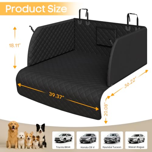 PETICON SUV Cargo Liner for Dogs, Waterproof Trunk Cover with Cushioned Sides to Protect Pet, Full Coverage Non-Slip Seat Cover for SUVs with Bumper Flap Protector - color: black