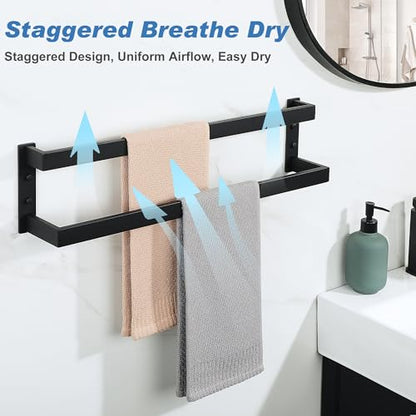 Alise Double Towel Bar, 24" Towel Racks for Bathroom Wall Mounted SUS304 Stainless Steel, Heavy Duty Bathroom Towel Holder, Quick Drying Towel Hanger, Matte Black - color: Matte Black, size: 24-inch