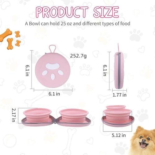 Collapsible Dog Bowls, 2-in-1 Travel Double Bowl Water Food Feeder Portable Pet Traveling Camping & Walking 25oz (Blue Orange) - color: Blue orange