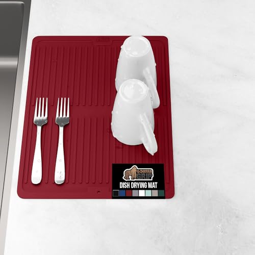 GORILLA GRIP 100% BPA-Free Patented Silicone Dish Drying Mat for Kitchen Counter, Water Catching Ribbed Design, Easy Clean Waterproof Sink Liner, Heat Resistant, Fits Under Rack, 11x13 Inch, Red - color: Red, size: 13" X 11", style: Silicone